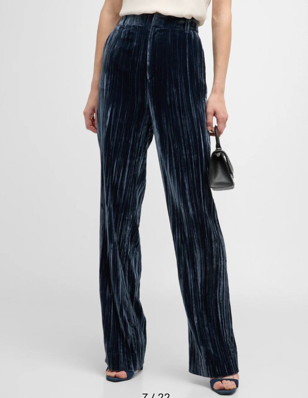 Cinq A Sept Pants Womens 14 Navy Blue Collins Velvet Wide Leg High Waist Trouser